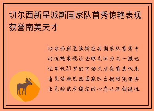 切尔西新星派斯国家队首秀惊艳表现获誉南美天才